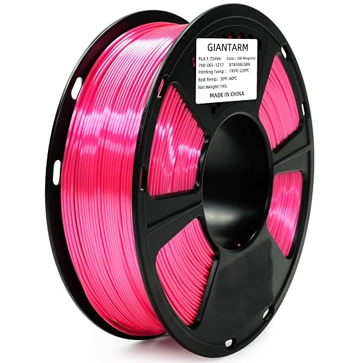 GIANTARM 3D Printer PLA Filament, Shiny Silk Rose Pink Magenta Toughness Enhanced Filament with 1.75mm Dimensional Accuracy +/-0.03mm, 1080 Feet per Roll, Vacuum Packaging, for Most 3D FDM Printer
