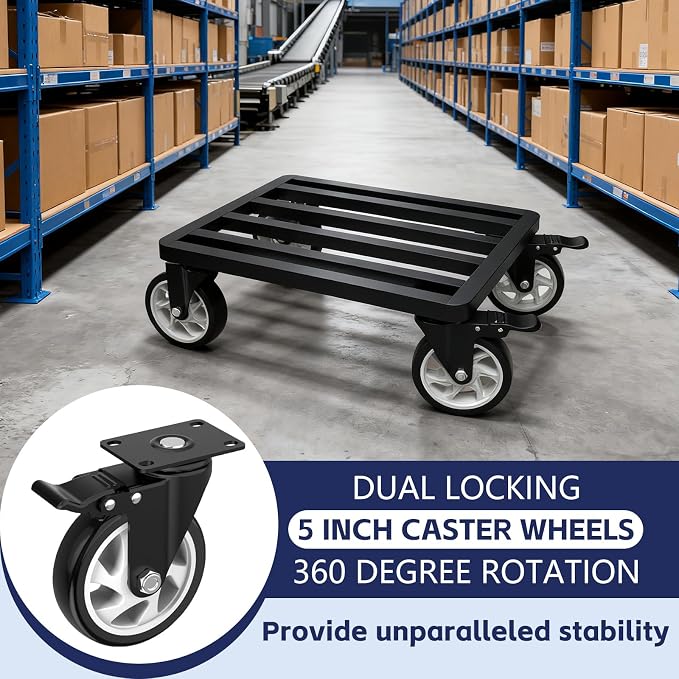 Heavy-Duty Stainless Steel Furniture Dolly 18'' x 14'' Inch, 2000LBS Capacity Moving Dolly with 5" Swivel Casters & Fastening Strap for Secure Moving of Furniture and Appliances
