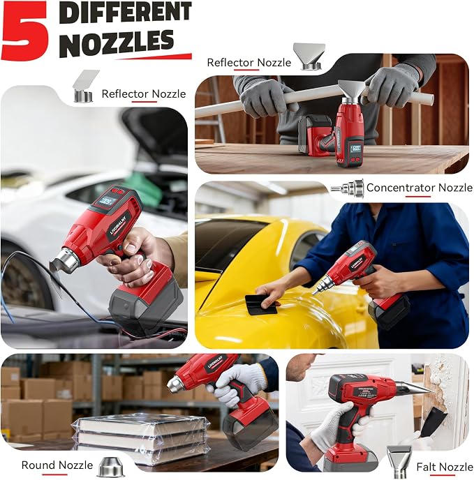LIVOWALNY Cordless Heat Gun Compatible with Milwaukee 18V Battery (Tool Only) 260W High Power Hot Air Gun (68°F-1112°F) & Airflow Control Digital Display for Shrink Wrapping Crafting