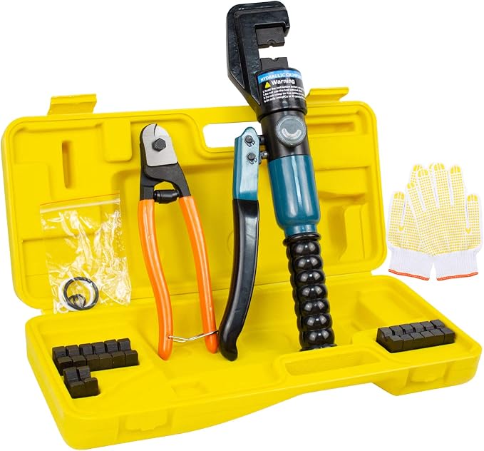 BLIKA 10 Ton Hydraulic Crimping Tool and Cable Cutter, Hydraulic Wire Battery Cable Lug Terminal Crimper Crimping Tool with 11 Dies, Wire Swaging Tool for 1/8" to 3/16" Cable Railing Hardware