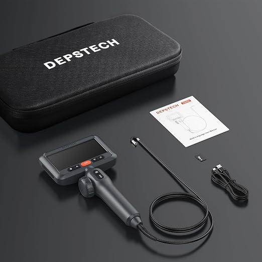 DEPSTECH 210° Two-Way Articulating Borescope, 0.24in Ultra-Slim Endoscope Camera with Lights, 4.5” IPS Screen, 5ft Waterproof Flexible Snake Tube, Industrial Inspection Camera for Automotive Mechanics