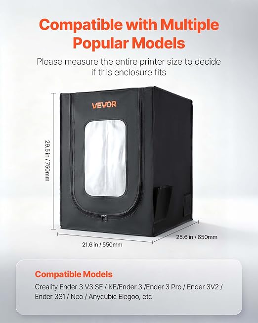 VEVOR 3D Printer Enclosure, Dustproof Waterproof Oxford Cloth 3D Printer Tent, Constant Temperature Protective Case with LED Lighting, Compatible with Creality/ELEGOO/Anycubic Multiple Popular Models