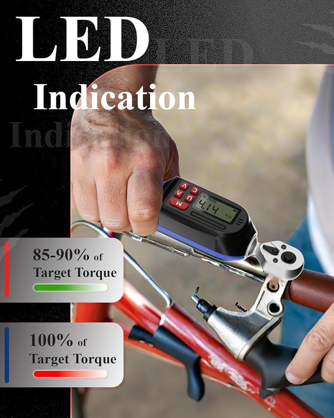 1/4 Digital Torque Wrench (1.11-22.13 Ft. Lb/ 1.5-30 N.m) ±2% Accuracy with Buzzer and LED Flash Notification Four Units of Measure Digital Torque Wrenches for Bicycle, DIY and Home Repair
