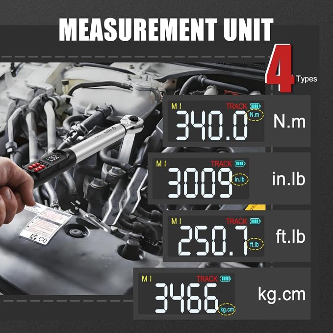 VANPO Digital Torque Wrench 1/2-Inch, 12.5–250.8 ft-lb, for Wheel Lug Nuts | Electronic Torque Wrench with LCD Display, Audible & Vibration Alert, for Automotive & Cylinder Heads, Brakes Maintenance