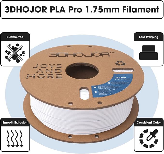 3DHoJor PLA Pro Filament 1.75mm Cold White,PLA Plus Filament, Odor Free, Clog Free 3D Printer Filament,1kg Cardboard Spool (2.2lbs), Dimensional Accuracy +/- 0.03 mm, Fit Most FDM 3D Printer