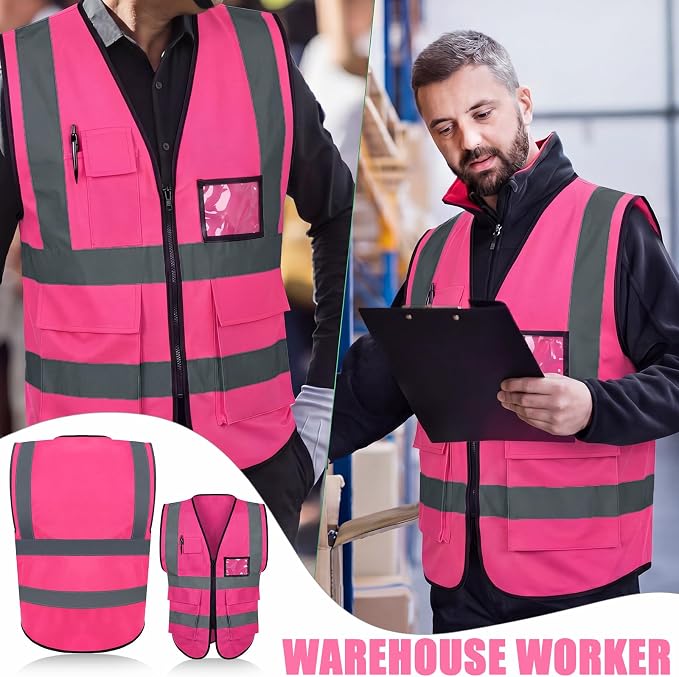 Leumoi 30 Pack Reflective Safety Vest with Pockets and Zipper High Visibility Vest for Women Men Work