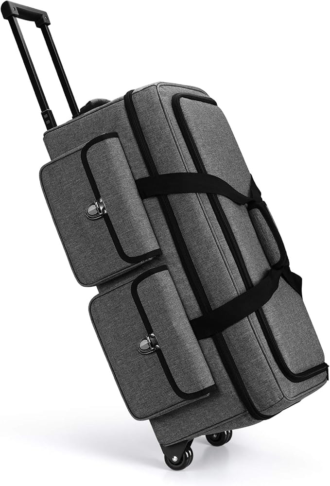 YARWO Rolling Craft Bag with Wheels Compatible for Cricut Explore 5/4/3, Maker 4/3, Cameo 5/4, Double Layers Die-cutting Machine Case with Multi Pockets for Craft Pen Sets, Cutting Mats&Supplies, Gray