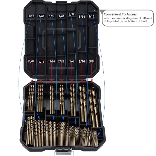 Cobalt Drill Bits Set for Hardened Metal and Stainless Steel, 99Pcs M35 High Speed Steel Twist Jobber Drill Bits 1/16"-3/8", with Plastic Index Storage Case