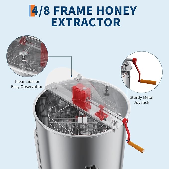 4-8 Frame Honey Extractor Spinner, Stainless Steel Manual Beekeeping Centrifuge