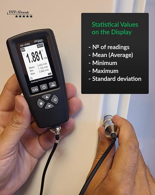 Coating Thickness Gauge CM-208Z – 0-3000µm (0-120 mils) Industrial Paint Thickness Meter, 0.001mil Resolution, External Probe, Fe/NFe Auto Detection, USB Data Export