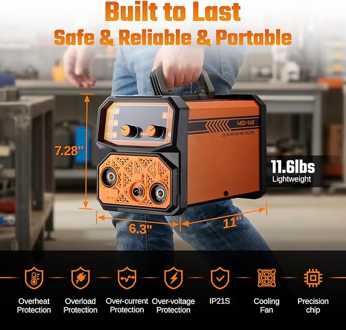 This Hill 145A 3-in-1 Welder, 110V Portable MIG/Lift TIG/Stick Welding Machine, Gasless Flux Core Welder with Large Digital Display, IGBT Inverter, Lightweight 11.6lbs for DIY & Metal Repair
