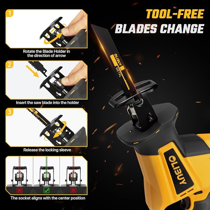Reciprocating Saw for Dw 20V Battery, Cordless Reciprocating Saws with 8 Blades,0-3000SPM Variable Speed, Cordless Sawzall for Wood/Metal/PVC Cutting(Battery Not Included)