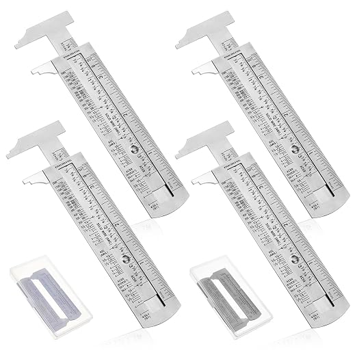 Copkim 4 Pcs Wire Gauge Measuring Tool Metal Thickness Gauges Stainless Steel Wire Measuring Gauge Standard Cable Sheet Thickness Gage with Storage Box
