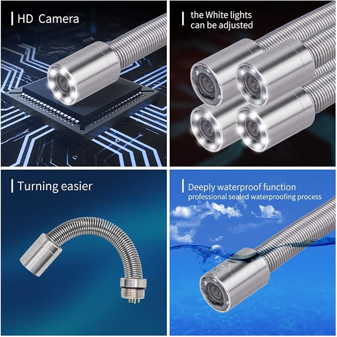 0.67inch/17mm Sewer Camera Head Accessories,6 Pcs Adjustable LED Lights,Waterproof IP68 for Pipe Drain Endoscope Camera Replacement with Protective Cover