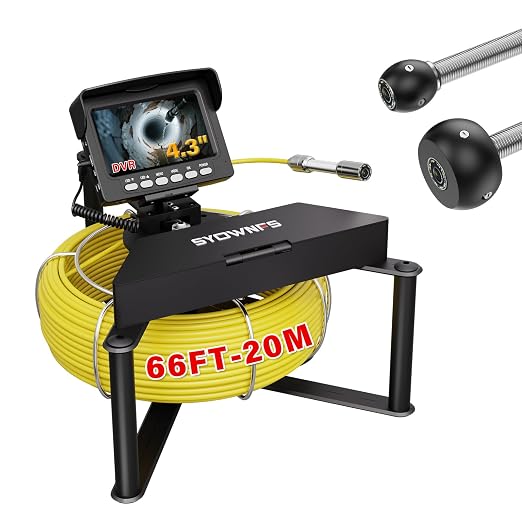 Sewer Camera 98 ft/30m 4.3" Drain Plumbing Camera, IP68 Waterproof Snake Inspection Borescope with 8 Adjustable LEDs, 4500mAh Battery & 16GB Card for Sewer Line Duct Pipes