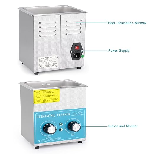 stonylab Ultrasonic Cleaner, 304 Stainless Steel All-Purpose Ultrasonic Cleaner with Mechanic Control Panel of Heating and Timer for Laboratory 40kHz 110V, 2L