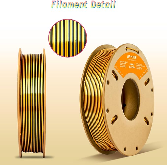 ERYONE PLA Filament 3D Printer Filament Multicolor 1.75mm +/- 0.03mm, PLA Filament 250g Spool, Silk Dual Color Black Dark Gold