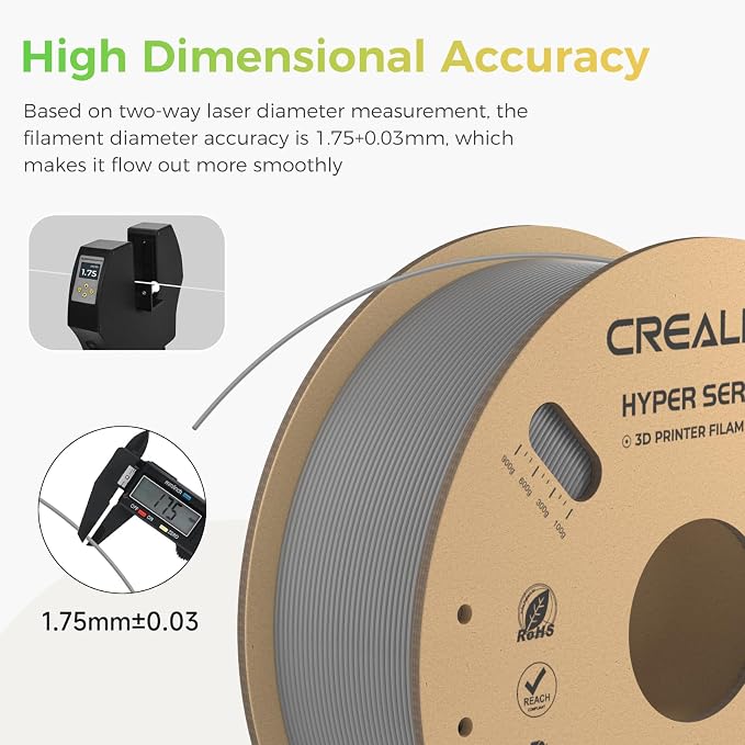 Creality Hyper PLA Filament 2KG, Up to 600mm/s High Speed 3D Printer Filament PLA 1.75mm, No-Tangling Stronger Toughness Fit Most 3D Printers