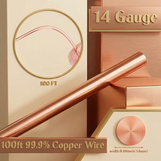 Therwen 100ft 14 Gauge Copper Wire for Gardening, Electroculture, Bonsai, Jewelry Making Beading DIY Craft Pure Bare Copper Wire Spool