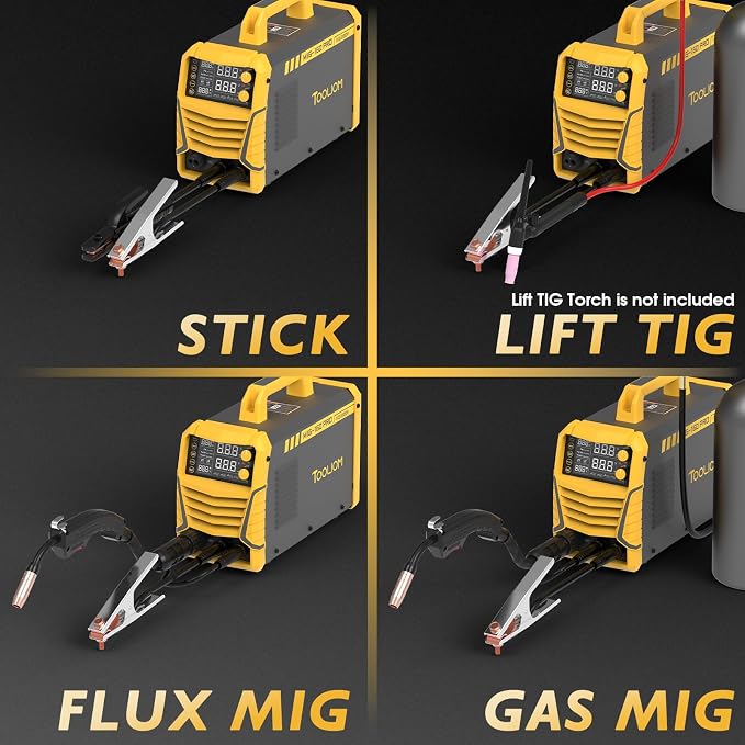 TOOLIOM 160A MIG Welder 4 in 1 Gas MIG/Flux Core MIG/Stick (MMA)/Lift TIG Welding Machine 110/220V Dual Voltage Welder IGBT DC Inverter with LCD Display