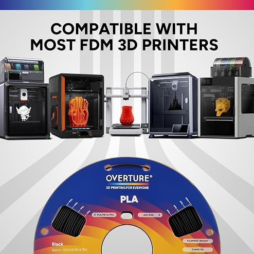 OVERTURE 4KG Bundle High Speed PLA Filament 1.75mm, Neatly Wound 3D Printer Filament 4 Pack 1kg Spool (2.2lbs) Rapid PLA, Fit Most FDM 3D Printers (Black+White+Light Grey+Space Grey)