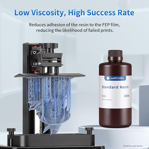 ANYCUBIC 3D Printer Resin, 405nm SLA UV-Curing Resin with High Precision and Quick Curing & Excellent Fluidity for LCD 3D Printing (Grey, 1kg)
