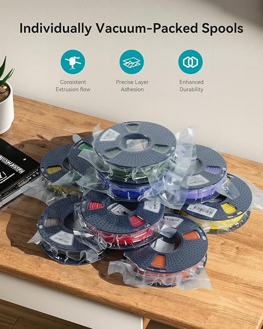 SUNLU PLA+2.0 Filament Bundle 1.75mm for Beginner, 250g Spool, 16 Rolls | BoneWhite+Midnight+Brown+Red+Yellow+Green+Blue+Orange+Purple+Magenta+Oak+Beige+Transparent Series-Clear+Orange+Red+Blue