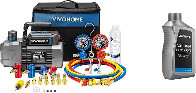 VIVOHOME A2L AC Vacuum Pump and Manifold Gauge Set, 1/4 HP 3.5CFM HVAC Vacuum Pump Kit with 5ft Hoses, Sparkless Motor for R454B R32 R1234yf R134a R410a, with Vacuum Pump Oil 330ml/11.16oz