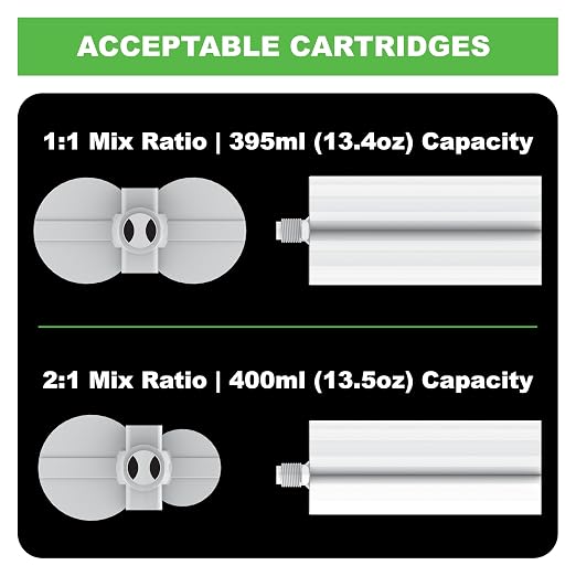 Albion Engineering Company B26T400 400 Series B-Line Manual Multi-Component Cartridge Epoxy Adhesive Gun, 1:1 Ratio (200 x 200 ml) & 2:1 Ratio (200 x 100 ml), Black/Green