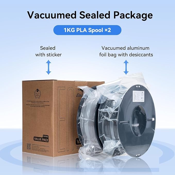 Creality 3D Printer Filament, White and Grey PLA Filament 1.75mm Bundle for 3D Printing, Ender PLA Filament No-Tangling Strong Bonding, Accuracy +/- 0.02mm