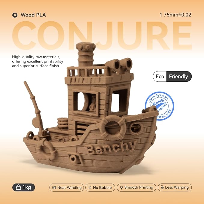 Chitu Systems Conjure Wood PLA Filament 1KG, Real Teak Wood Fibers Filled 3D Printer Filament, Using Reusable Spool Compatible with Bambu Lab Refill Filament,1.75mm, Fits for Most FDM 3D Printers