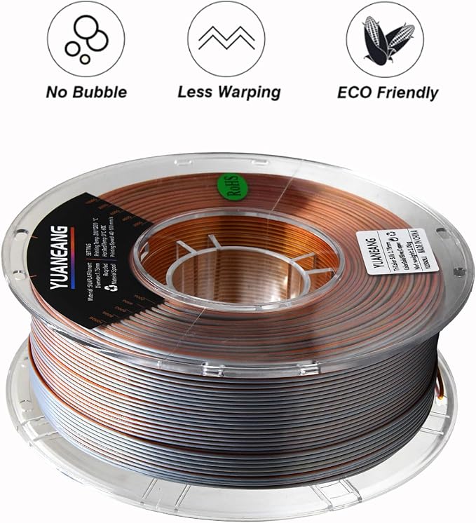 Silk Tricolor PLA Filament 1.75mm, ±0.03mm Precision, 1kg Spool (2.2 lbs), Smooth Multi-Tone Gradient PLA, Silk Gold Silver Bronzer