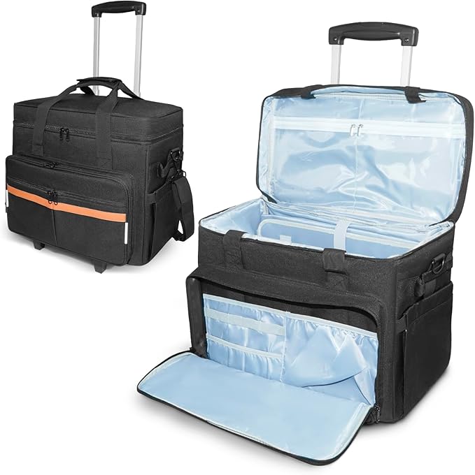 ORKELS Rolling Teacher Bag with Removable Trolley, Wheeled Teacher Tote for 17.3 Inch Laptop, Large Rolling Work Bag with Organized Storage for Books, Files, Lesson Plans & Classroom Supplies