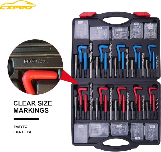 314Pcs Thread Repair Kit, Metric Helicoil Repair Kit with HSS Drill Bits Inserts Taps Break Off Tools: M5 M6 M8 M10 M12, SAE Helicoil Kit: 1/4" 5/16" 3/8" 7/16" 1/2"