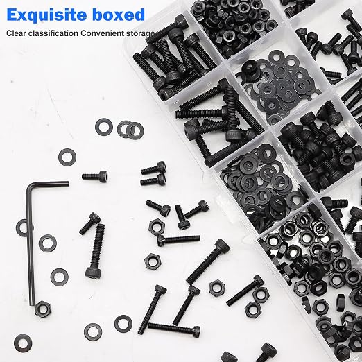 mxuteuk 540PCS M2 M3 Metric Screws Assortment Set Suitable for 3D Printer DIY,Hex Socket Head Cap Screws Bolts Nuts Kit,12.9 Grade Alloy Steel Black Zinc Plated Assorted Screws with Hex Wrench
