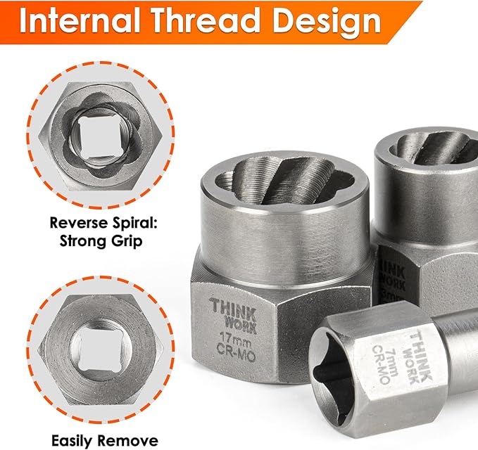 THINKWORK Bolt Extractor Kit, 35-Piece Nut Extractor Socket Set, 1/4" & 3/8" Drive Rounded Bolt Remover for Damaged, Rusted, Rounded-Off, Stripped Fasteners