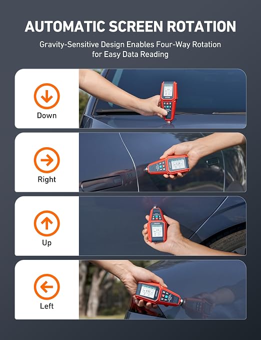 AstroAI Paint Thickness Gauge for Car, Coating Tester for Check The Car's Original Coating for Used Car Buyers, with Limit Alarm, 4-Direction Rotating Screen, Resol 0.01mil F/NF Measuring
