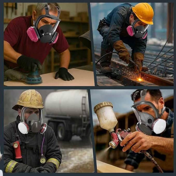 HANUU Full Face Gas Mask with Filters - Survival Nuclear and Chemical Respirator Mask,Reusable Respirator Filter Against Gases/Dust/Organic Vapor/Chemicals