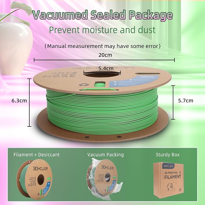 3DHoJor Dual Color Matte PLA 3D Printer Filament 1.75mm 2 in 1 Coextrusion 1KG Spool (2.2lbs) Multicolor PLA with Smooth Matte Finish for FDM 3D Printers-Green Pink