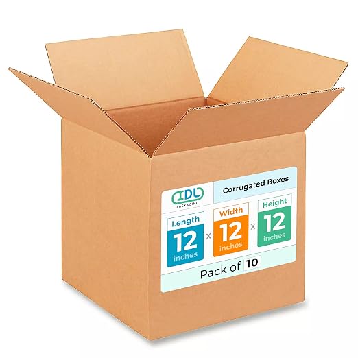 IDL Packaging - B-121212-10 Medium Corrugated Moving Boxes 12"L x 12”W x 12"H (Pack of 10) - Excellent Choice for Packing All Kitchen Staff for Moving or Relocating