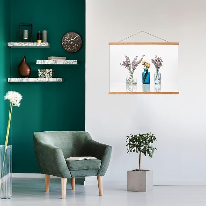 FALAMON Magnetic Poster Hanger Frame, 26x20 26x38 26x34 Teak Wood Magnet Poster Frame for Posters, Prints, Photos, Pictures, Maps, Scrolls, and Canvas Artwork