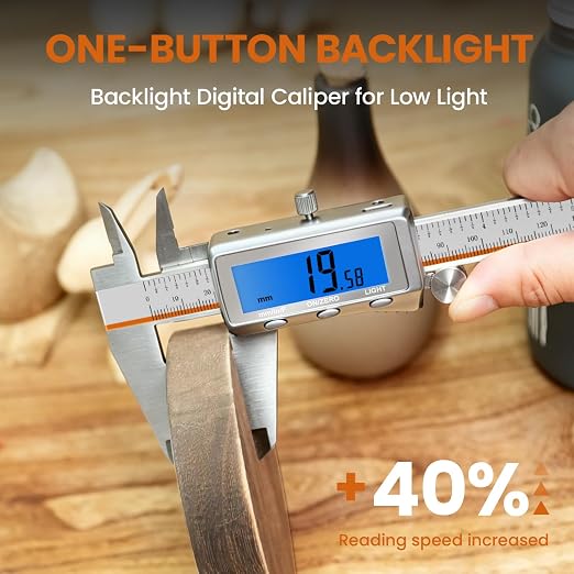 LAYME Digital Caliper, Rechargeable Calipers Measuring Tool with Backlight LCD Screen, Stainless Steel, Auto-Off Micrometer, Inch/MM/Fraction Conversion for Household/3D Printing/Woodworking(8 Inch)