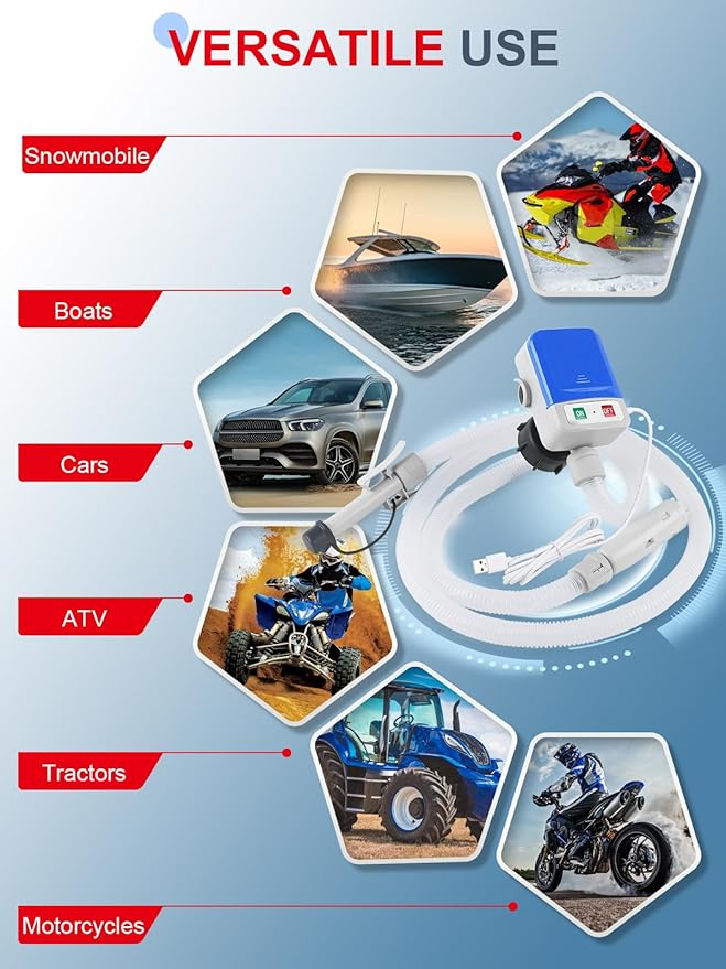 Portable Fuel Transfer Pump for Gasoline & Diesel, 3.2 GPM, Auto-Stop Sensor, 51" Hose, USB Type-C & AA Battery Powered, for RVs, ATVs, Motorcycles, Small Engines & Tractors （Blue）