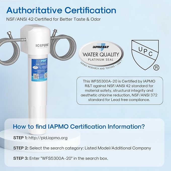 ICEPURE 21" WFS5300A 5 Years Under Sink Water Filtration System, 40000 Gallons NSF/ANSI CAN372 & 42 Certified, Direct Connect Drinking Faucet, Removes Chlorine, Odor, Heavy Metals