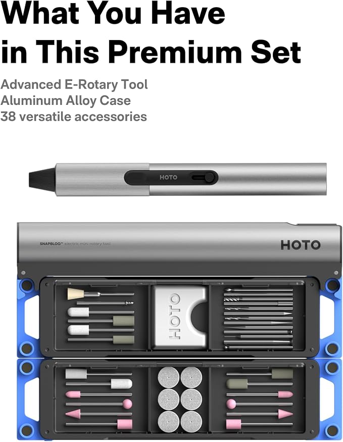 HOTO SNAPBLOQ™ R-A04 Mini Rotary Tool Kit, Brushless Engraving Pen | Cordless or Corded, 15,000–22,000 RPM Variable Speed, 38 Accessories, Modular Storage, for 3D Print Finishing & DIY Crafts