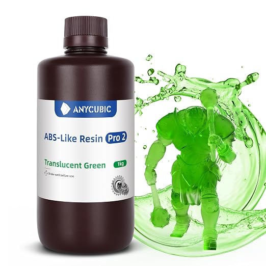 ANYCUBIC ABS-Like Resin Pro 2, Upgraded 8K 3D Printer Resin with Enhanced Strength and Toughness, High Precision, Low Odor, Wide Compatibility for All LCD Resin 3D Printers (Clear Green,1kg)