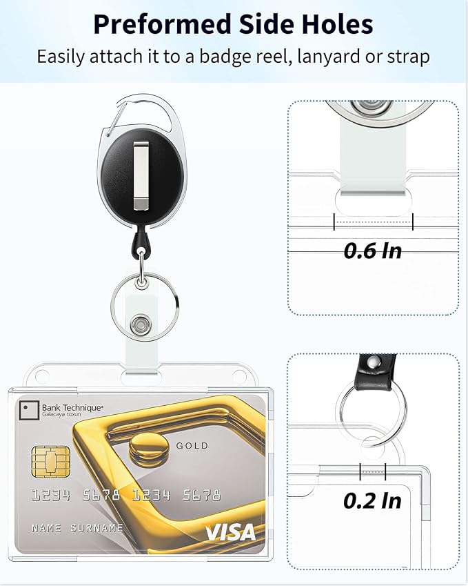 Pawfly 2 Pack Horizontal 2-Card Badge Holders for Office IDs | Rigid transparent horizontal case holds 2 cards; thumb slot makes IDs, credit cards and passes easy to remove