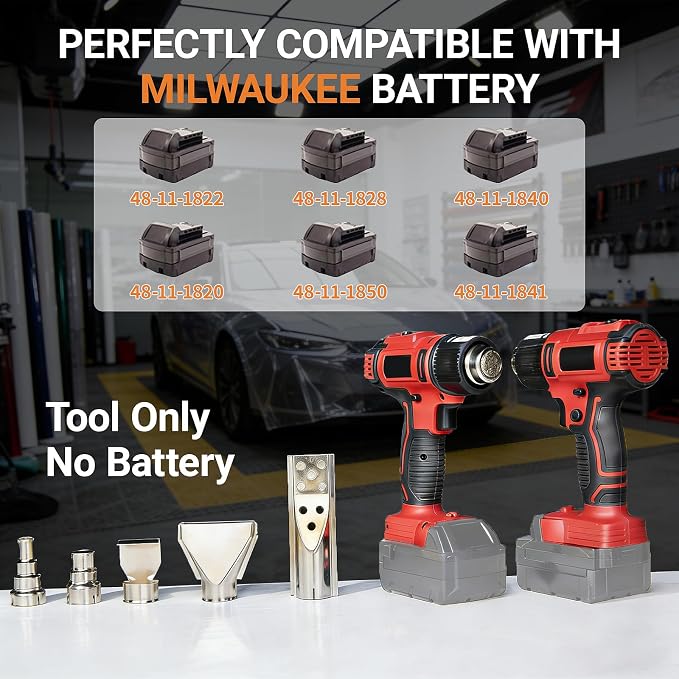 Cordless Heat Gun Compatible with Milwaukee 18V Battery, Portable Hot Air Gun Fast Heating Dual Temp with 4 Nozzles, 380W 1022°F (550°C) Soldering Heat Gun for Shrink Tubing, Resin(No Battery)