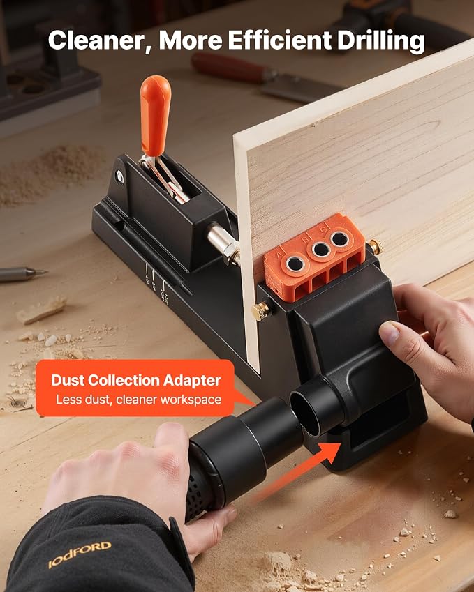 VEVOR Pocket Hole Jig Kit, 1/2" to 1-1/2" Adjustable, Lightweight Jig Pocket Hole System with Dust Collection Adapter, Detachable Guide Block, Drill Bit, Stop Collar, Easy Adjusting, for Woodworking