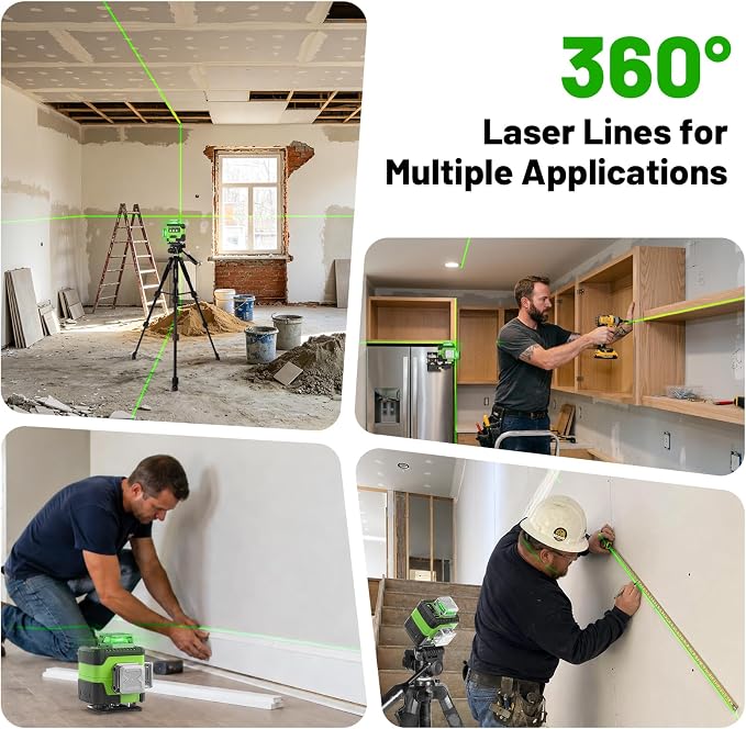 HUEPAR Laser Level 360 Self Leveling with LCD Screen, 4 x 360° High Brightness Rechargeable 4D Lazer Leveler Tool for Construction and Picture Hanging, Strong Magnetic Bracket&Hard Carry Case -Y04CG